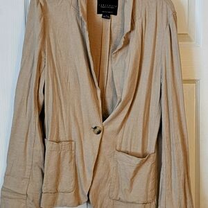 Sanctuary Womens Oversized Linen Blend Blazer Tan Medium